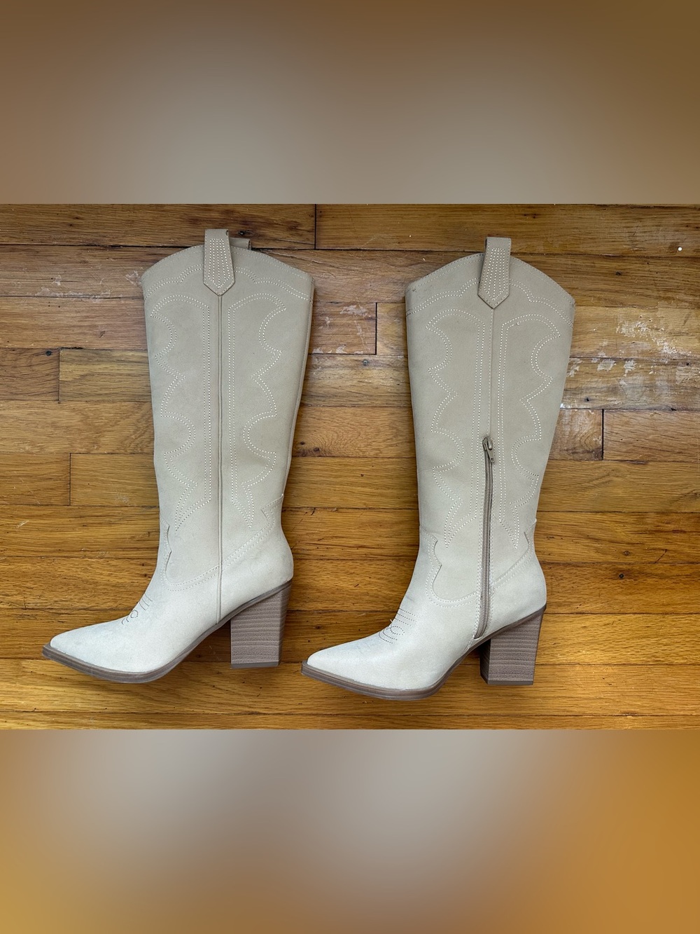 MIA Cream Tall Western Block Heel Boots size 7 - Picture 5 of 16
